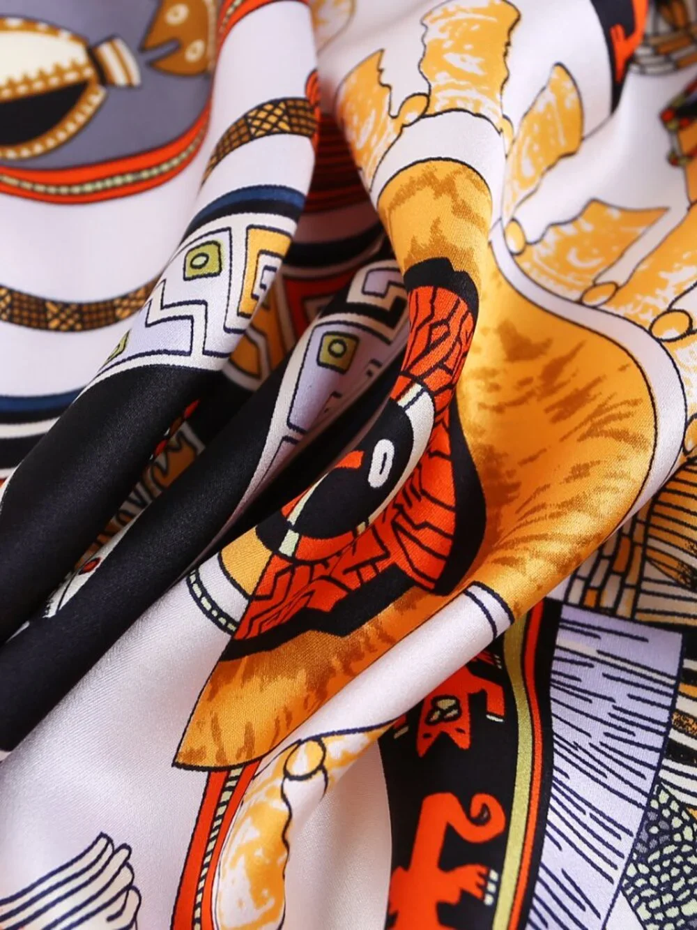 100% Silk Scarves, Extra-Large and XX-Large，Royal Drums, Orange